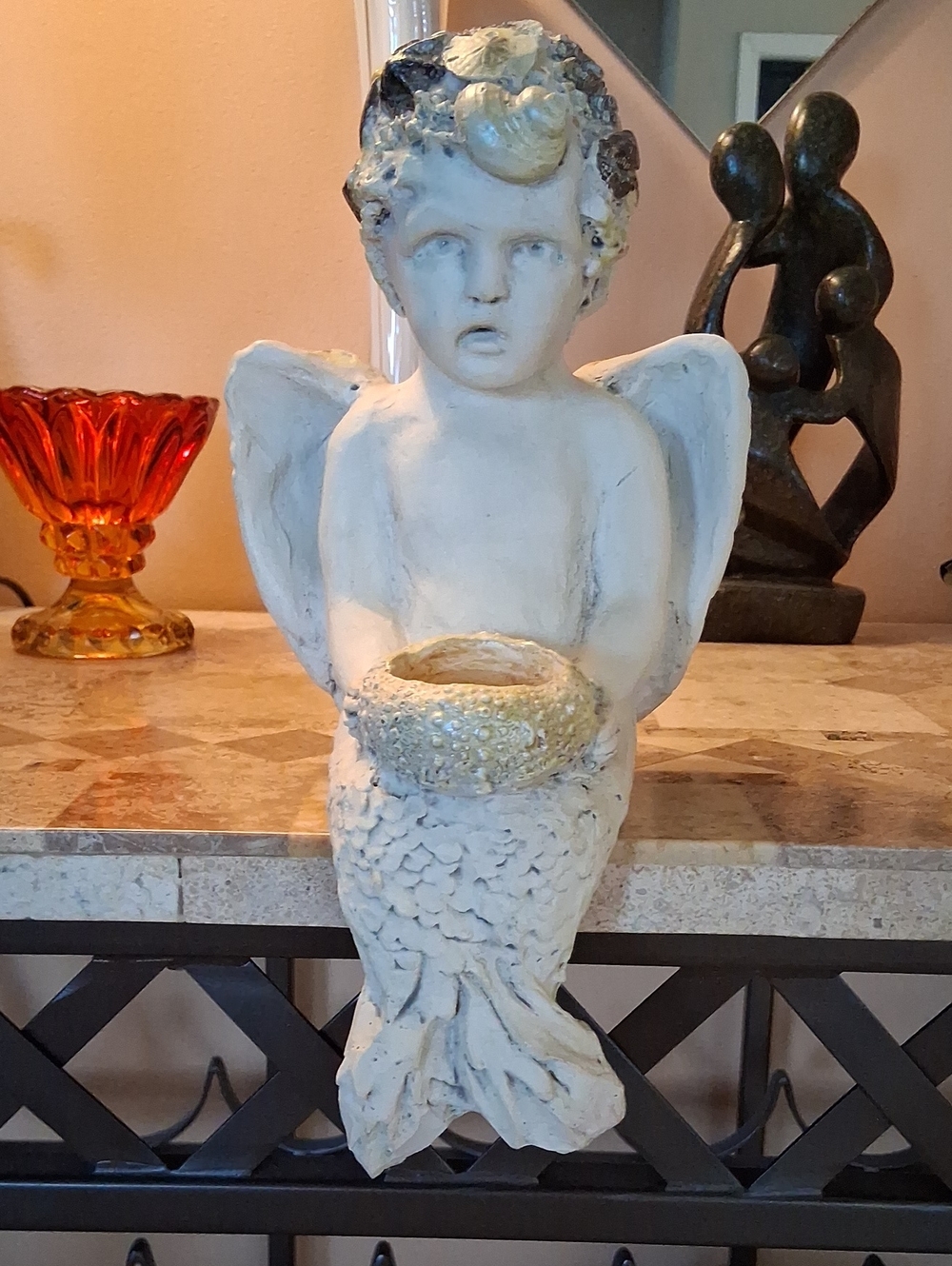 Cherub Mermaid Candle Holder - White and Gold Home Accent